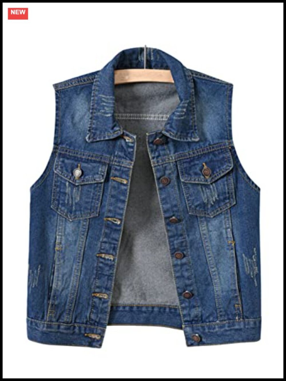 Sleeveless Denim Waistcoat Frayed Ripped Jacket Vest Multipocket